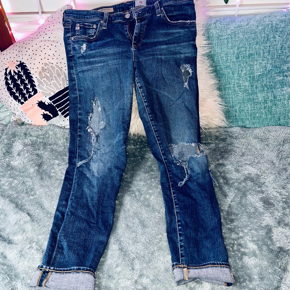 AG Adriano Goldschmied Cropped Distressed Stretch Jeans